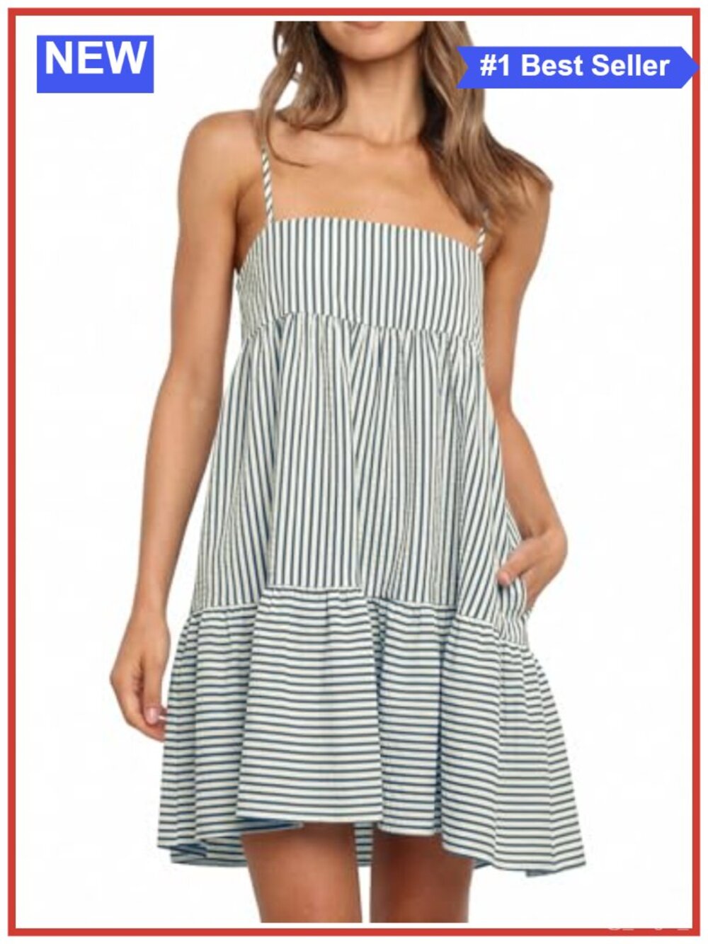Womens Striped Mini Dress Spaghetti Strap Square Neck Sleeveless Sundress